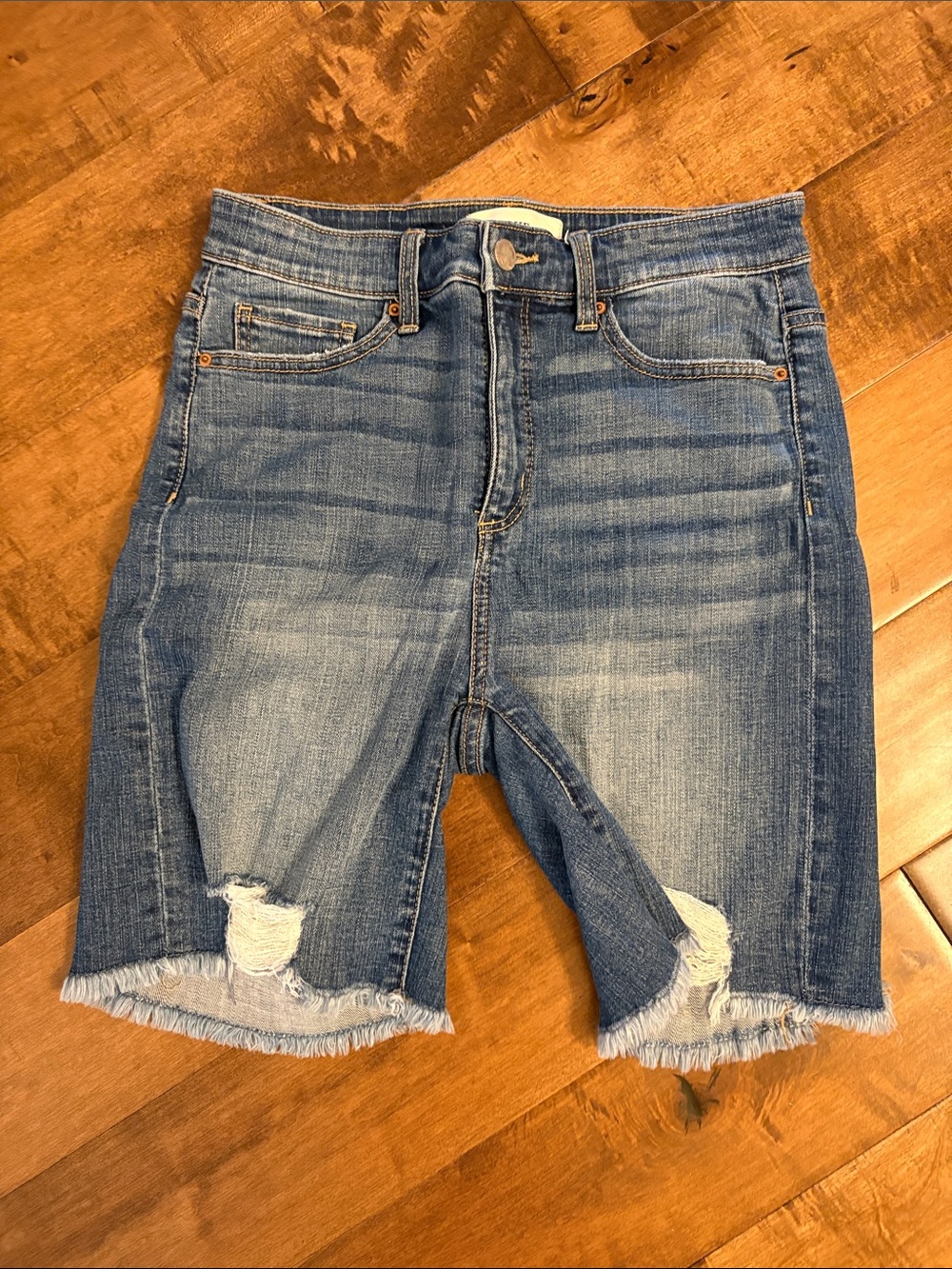 BKE Blue Frayed Hem Denim Bermuda Shorts